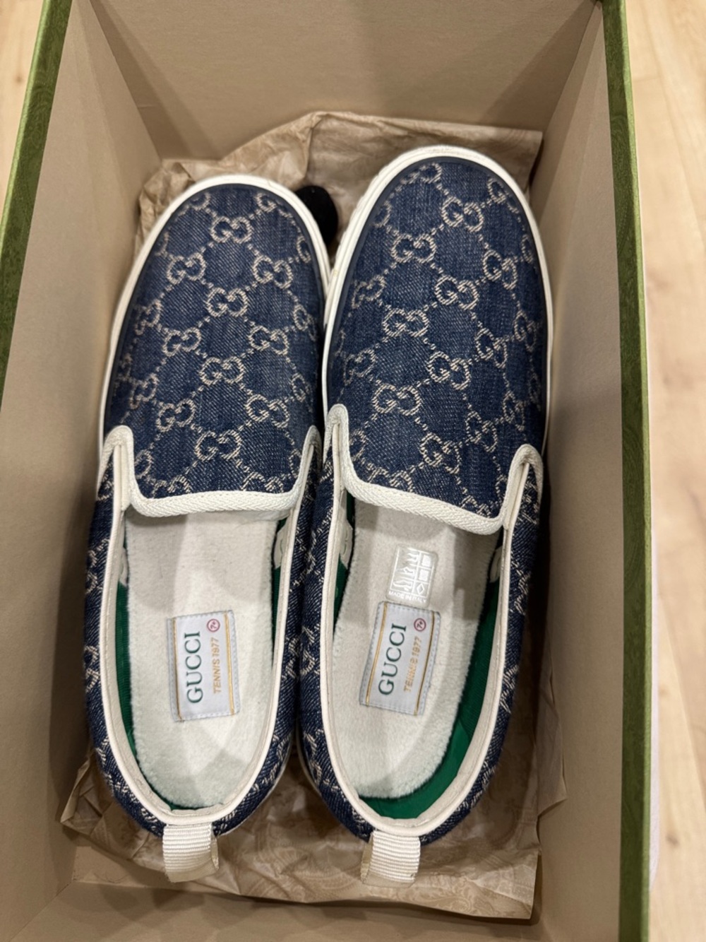 Gucci Blue Monogram Slip-On Kids Sneakers